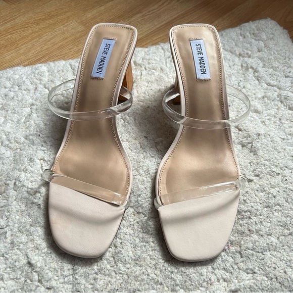 Steve Madden: Slip On See Through Strap Square Heel Square Toed Sandals Size 12 - Picture 2 of 9